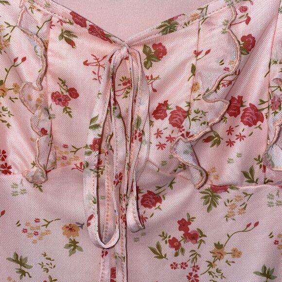 Shein Y2K 90's Babydoll Pink Floral Mini Dress Small (4) Stretchy - Picture 6 of 10